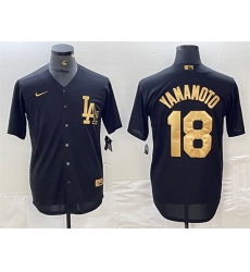 Men Los Angeles Dodgers 18 Yoshinobu Yamamoto Black Cool Base Stitched Baseball Jersey