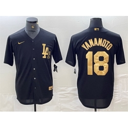 Men Los Angeles Dodgers 18 Yoshinobu Yamamoto Black Cool Base Stitched Baseball Jersey