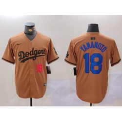 Men Los Angeles Dodgers 18 Yoshinobu Yamamoto Brown Cool Base Stitched Baseball Jersey 6