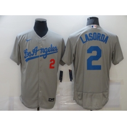 Men Los Angeles Dodgers 2 Tommy Lasorda Grey Flex Base Sttiched Jersey