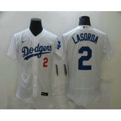 Men Los Angeles Dodgers 2 Tommy Lasorda White Stitched MLB Flex Base Nike Jersey