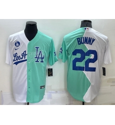 Men Los Angeles Dodgers 22 Bad Bunny 2022 All Star White Green Cool Base Stitched Baseball Jersey