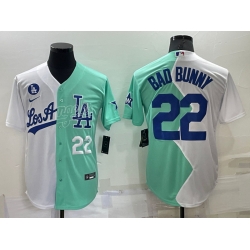 Men Los Angeles Dodgers 22 Bad Bunny 2022 All Star White Green Cool Base Stitched Baseball Jerseys