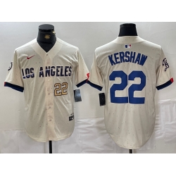 Men Los Angeles Dodgers 22 Clayton Kershaw Cream Stitched Baseball Jersey 3