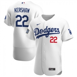 Men Los Angeles Dodgers 22 Clayton Kershaw Men Nike White Home 2020 World Series Bound Flex Base Player MLB Jersey