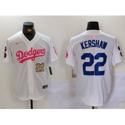 Men Los Angeles Dodgers 22 Clayton Kershaw White Pink Vin  26 Kobe Patch Stitched Baseball Jersey 8