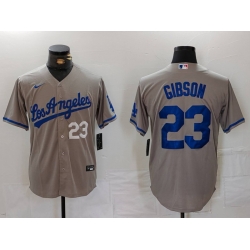 Men Los Angeles Dodgers 23 Kirk Gibson Grey Cool Base Stitched Baseball Jersey 1