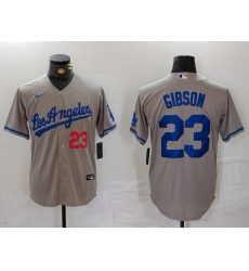 Men Los Angeles Dodgers 23 Kirk Gibson Grey Cool Base Stitched Baseball Jersey 5