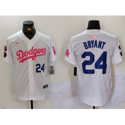 Men Los Angeles Dodgers 24 Kobe Bryant White Pink Vin  26 Kobe Patch Stitched Baseball Jersey 9