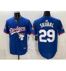 Men Los Angeles Dodgers  29 Tarik Skubal Royal Hello Kitty Night 2025 World Series Champions Patch Stitched Baseball Jersey