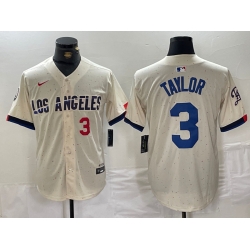 Men Los Angeles Dodgers 3 Chris Taylor Cream Stitched Baseball Jersey 3