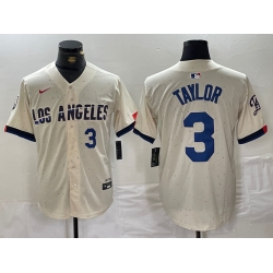 Men Los Angeles Dodgers 3 Chris Taylor Cream Stitched Baseball Jersey 7