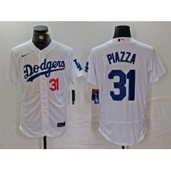 Men Los Angeles Dodgers 31 Mike Piazza White Flex Base Stitched Baseball Jersey 1