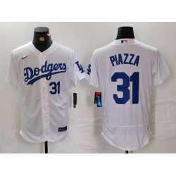 Men Los Angeles Dodgers 31 Mike Piazza White Flex Base Stitched Baseball Jersey 4