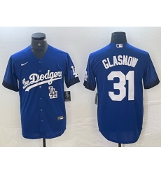 Men Los Angeles Dodgers 31 Tyler Glasnow Blue City Connect Cool Base Stitched Baseball Jersey 2