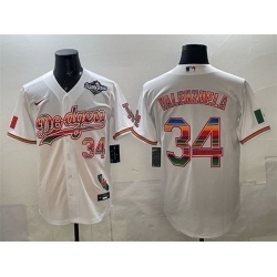 Men Los Angeles Dodgers 34 Fernando Valenzuela White Mexico California Patch 2025 World Series Patch Stitched Baseball Jersey