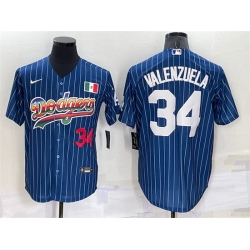 Men Los Angeles Dodgers 34 Toro Valenzuela Navy Mexico Rainbow Cool Base Stitched Baseball Jersey