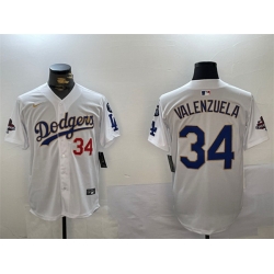 Men Los Angeles Dodgers 34 Toro Valenzuela White Gold 2024 World Series Champions With Fernando Memorial Patch Home Limited Stitched Baseball Jersey