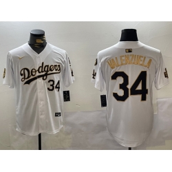 Men Los Angeles Dodgers 34 Toro Valenzuela White Gold 2024 World Series With Fernando Memorial Patch Limited Stitched Baseball Jersey 2