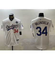 Men Los Angeles Dodgers 34 Toro Valenzuela White Gold 2024 World Series With No  34 Patch Home Limited Stitched Baseball Jersey