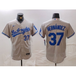 Men Los Angeles Dodgers 37 Teoscar Hernandez Grey Flex Base Stitched Baseball Jersey 5