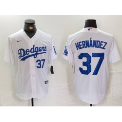 Men Los Angeles Dodgers 37 Teoscar Hernandez White Cool Base Stitched Baseball Jersey 2