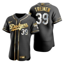 Men Los Angeles Dodgers 39 Blake Treinen Black 2020 World Series Champions Gold Edition Jersey