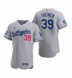 Men Los Angeles Dodgers 39 Blake Treinen Gray 2020 World Series Champions Road Flex Base Jersey