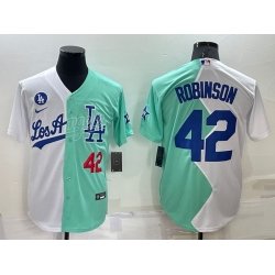 Men Los Angeles Dodgers 42 Jackie Robinson 2022 All Star White Green Cool Base Stitched Baseball Jerseys