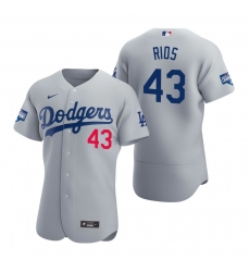 Men Los Angeles Dodgers 43 Edwin Rios Gray 2020 World Series Champions Flexbase Jersey