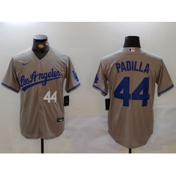 Men Los Angeles Dodgers 44 Vicente Padilla Grey Cool Base Stitched Baseball Jersey 9