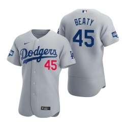 Men Los Angeles Dodgers 45 Matt Beaty Gray 2020 World Series Champions Flexbase Jersey