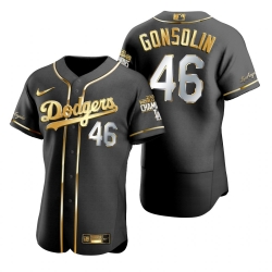 Men Los Angeles Dodgers 46 Tony Gonsolin Black 2020 World Series Champions Gold Edition Jersey