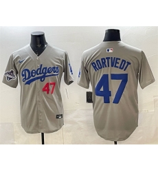 Men Los Angeles Dodgers 47 Ben Rortvedt Grey 2025 World Series Champions Patch Limited Stitched Baseball Jersey
