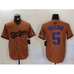 Men Los Angeles Dodgers 5 5 Freddie Freeman Brown Cool Base Stitched Baseball Jersey 2