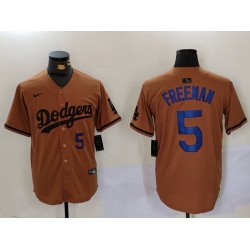 Men Los Angeles Dodgers 5 5 Freddie Freeman Brown Cool Base Stitched Baseball Jersey 5