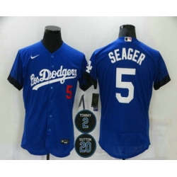 Men Los Angeles Dodgers 5 Corey Seager Blue 2 20 Patch City Connect Flex Base Stitched Jersey