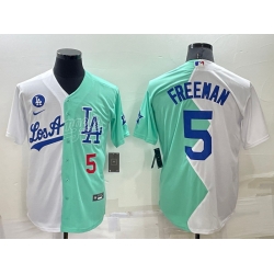 Men Los Angeles Dodgers 5 Freddie Freeman 2022 All Star White Green Cool Base Baseball Jerseys