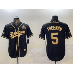 Men Los Angeles Dodgers 5 Freddie Freeman Black Gold 2024 World Series Patch And Champions Patch Cool Base Stitched Baseball Jersey