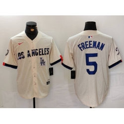 Men Los Angeles Dodgers 5 Freddie Freeman Cream Stitched Baseball Jersey 3