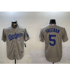 Men Los Angeles Dodgers 5 Freddie Freeman Grey 2024 World Series Cool Base Stitched Baseball Jersey 3