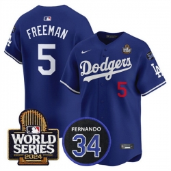 Men Los Angeles Dodgers 5 Freddie Freeman Royal 2024 World Series With Fernando Memorial Patch Limited Stitched Baseball Jersey