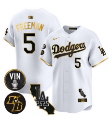 Men Los Angeles Dodgers 5 Freddie Freeman White Gold 2025 Vin 26 Kobe Patch Vapor Limited V2 Stitched Baseball Jersey Men Los Angeles Dodgers 5 Freddie Freeman White Gold 2025 Vin 26 Kobe Patch Vapor Limited V2 Stitched Baseball Jersey