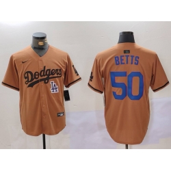 Men Los Angeles Dodgers 50 Mookie Betts Brown Cool Base Stitched Baseball Jersey 9