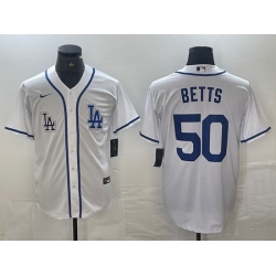 Men Los Angeles Dodgers 50 Mookie Betts White Cool Base Stitched Baseball Jersey