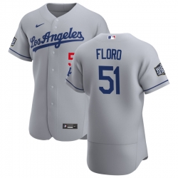 Men Los Angeles Dodgers 51 Dylan Floro Men Nike Gray Road 2020 World Series Bound Flex Base Team MLB Jersey