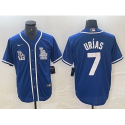 Men Los Angeles Dodgers 7 Julio Ur EDas Blue Cool Base Stitched Baseball Jersey