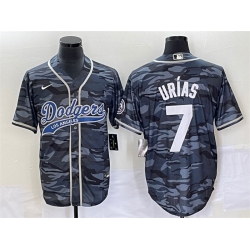 Men Los Angeles Dodgers 7 Julio Ur EDas Gray Camo Cool Base With Patch Stitched Baseball Jersey