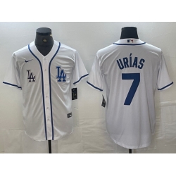 Men Los Angeles Dodgers 7 Julio Ur EDas White Cool Base Stitched Baseball Jersey