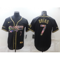 Men Los Angeles Dodgers 7 Julio Urias Black Golden Stitched Baseball jersey